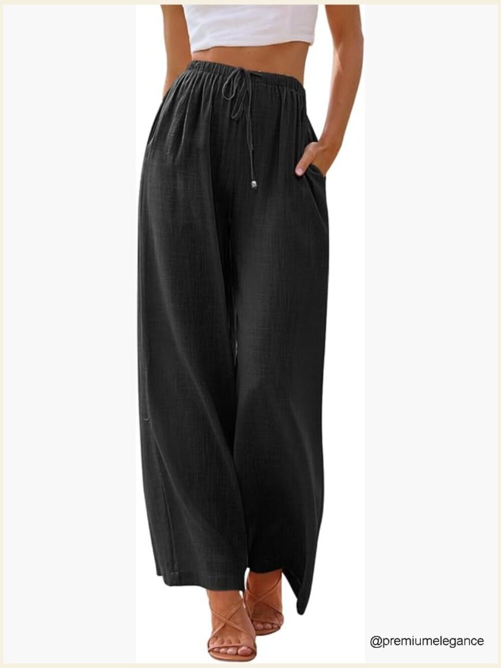 Linen Palazzo Pants Wide Leg Beach Pants with Pockets
